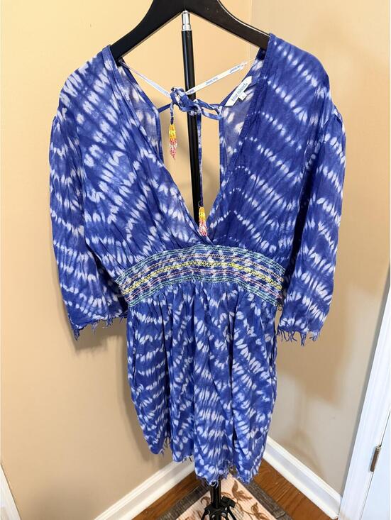 BLUE ISLAND Dresses & Skirts - Blue Island Tie Dye Boho Babydoll Tunic Dress Blue White Size L